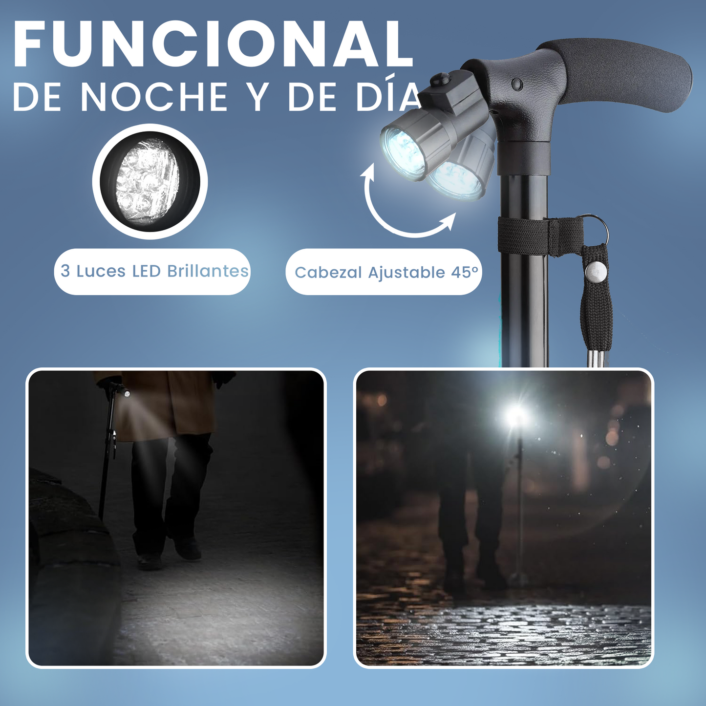 Bastón Plegable Con Luz LED Benora™ + Plantillas Gel Activ (GRATIS) - Edición Limitada