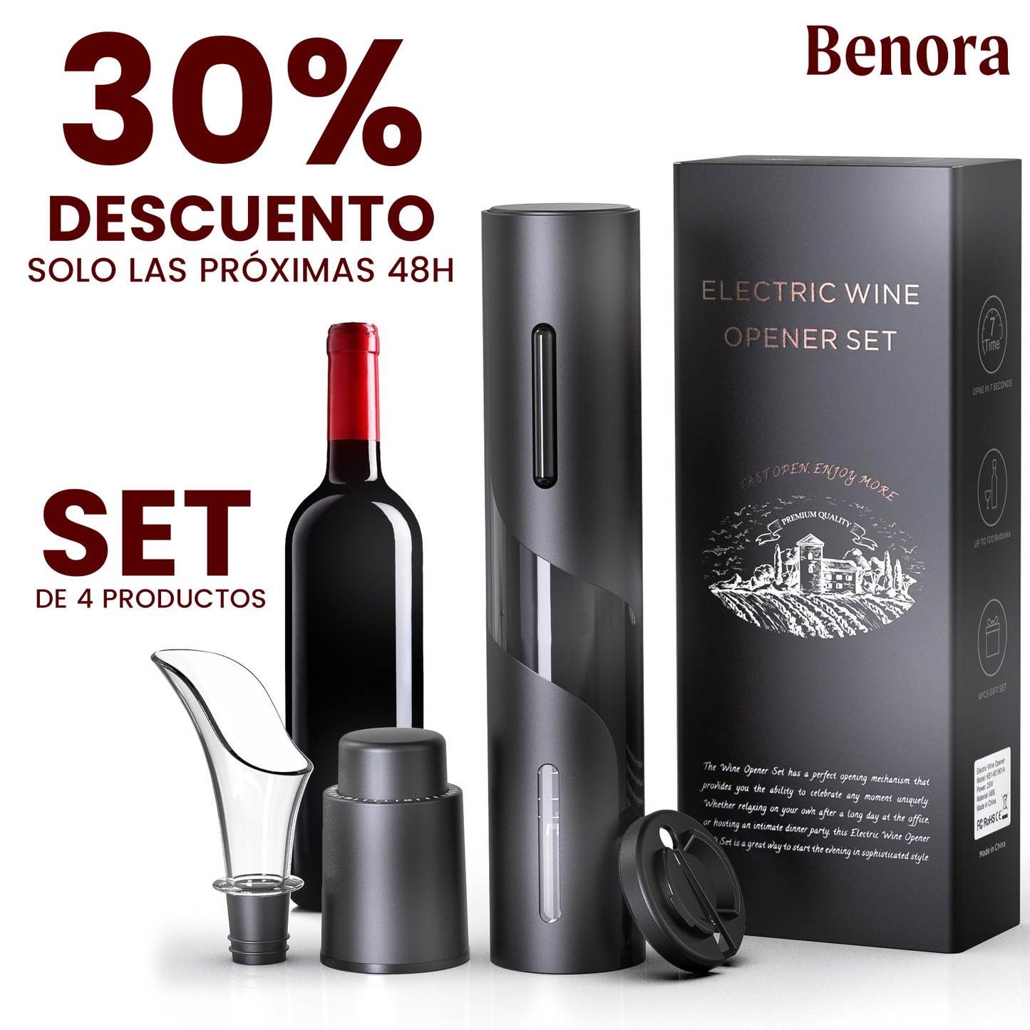 SET Sacacorchos Eléctrico 4 en 1 - Edición Limitada Benora